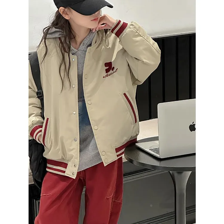 KIDS夹克外套2024新款秋冬装儿童夹棉加厚棒球服上衣潮