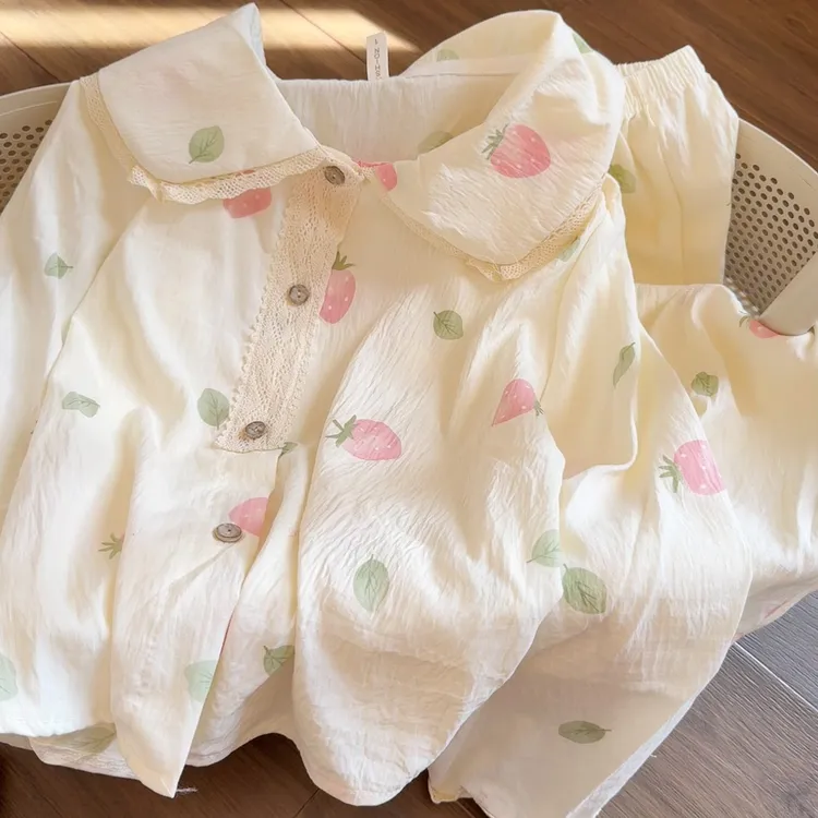 娃娃领睡衣女春秋季长袖云朵棉甜美草莓公主风宽松休闲家居服套装