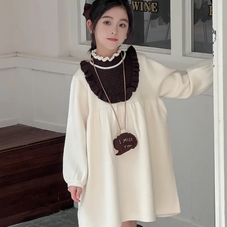 2025春款女童毛衣连衣裙学院风公主裙时尚潮流针织中长裙