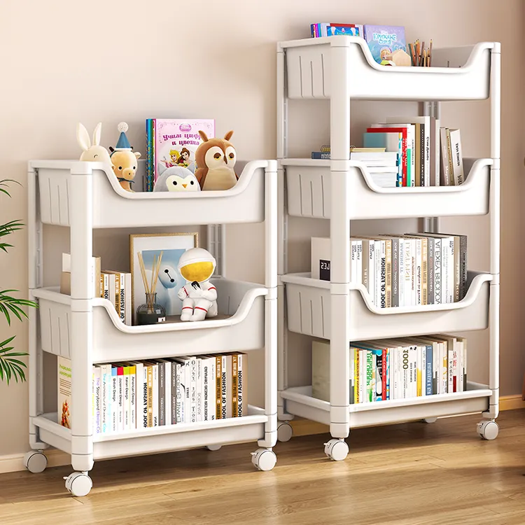 书架多层放书置物架落地储物架家用简易多层带轮儿童玩具收纳书架