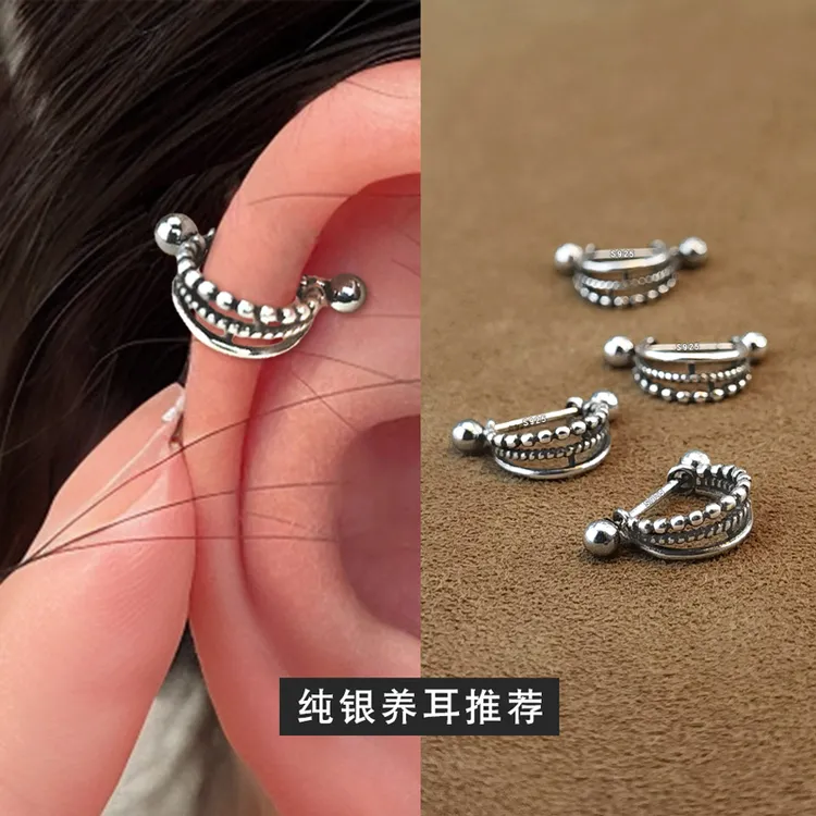 925银耳饰 925纯银针耳骨环边缘耳圈螺丝拧免摘女耳钉