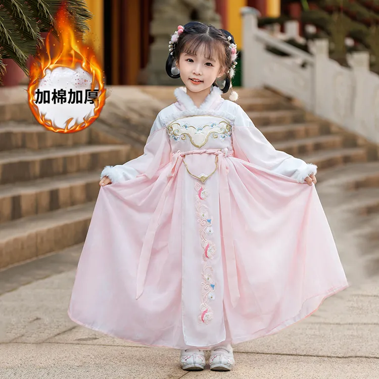 汉服女童冬季加绒加厚拜年服小女孩超仙中国风古装高端唐装秋冬款