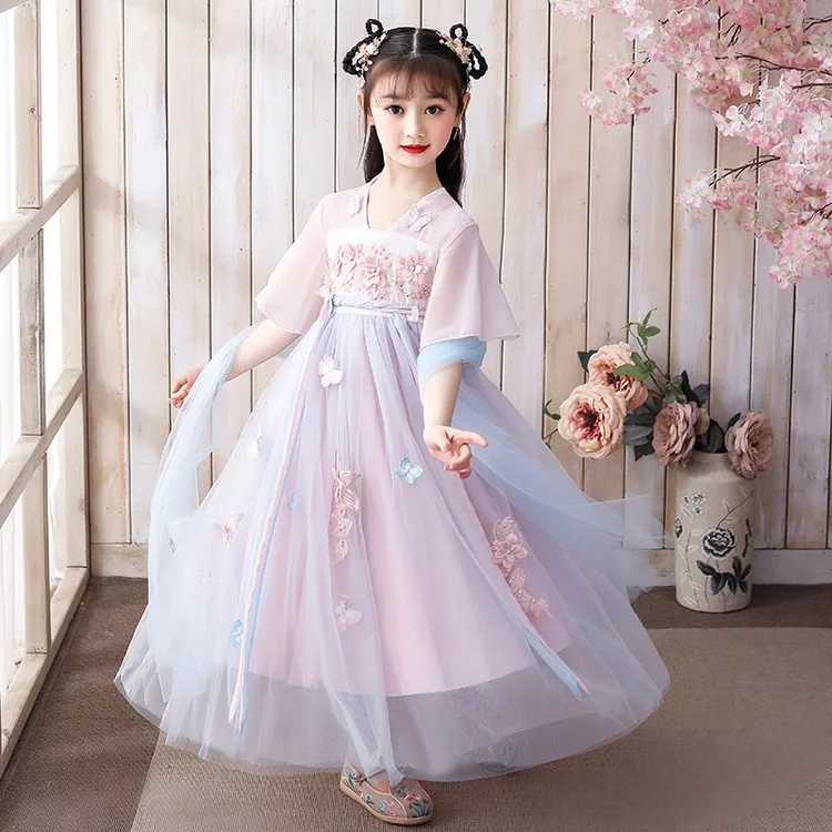 中秋汉服女童连衣裙秋季2025新款超仙儿童装女孩高端古风唐装古装