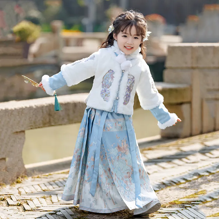 女童拜年服新中式国风套装冬季新款儿童过年服中国风加绒加厚汉服