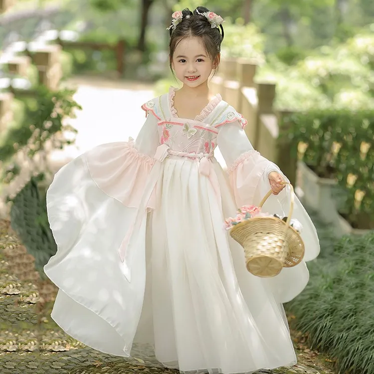 中秋汉服女童连衣裙秋款2025新款女孩中国风唐装儿童高端嫦娥古装