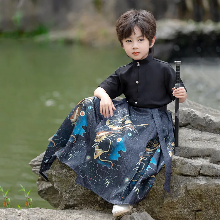 汉服男童马面裙古风儿童套装2025新款夏季男宝中国风唐装男孩古装