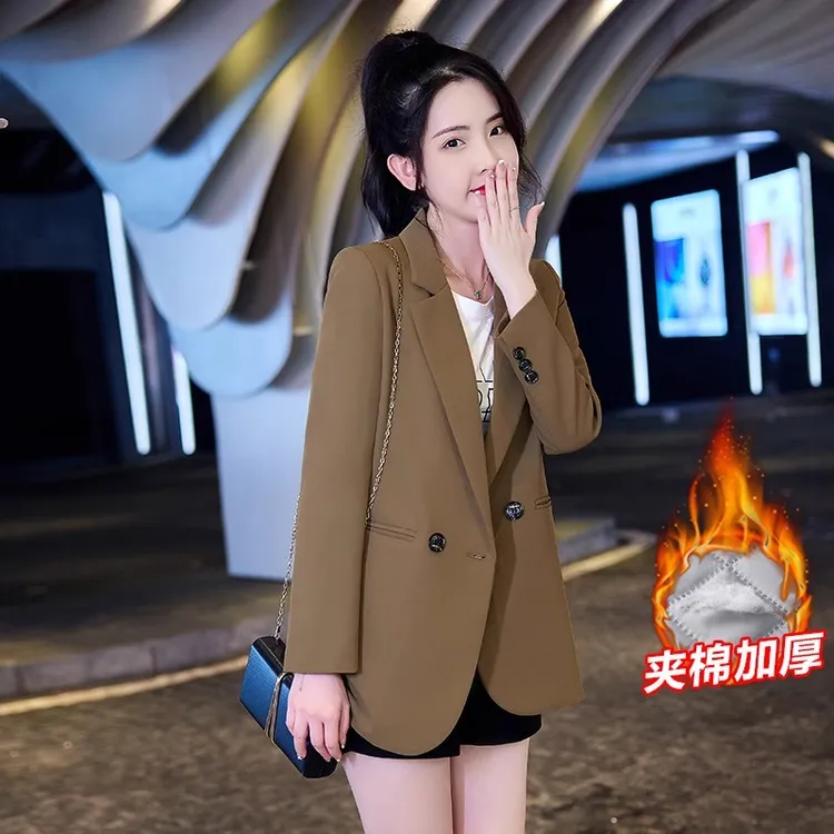 韩版小西装加棉加厚秋冬西装外套气质高端上档次百搭显瘦休闲西服