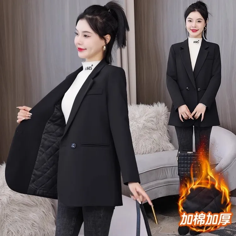 加棉加厚西装外套女秋冬2024新款小个子气质职业今年流行短款西服