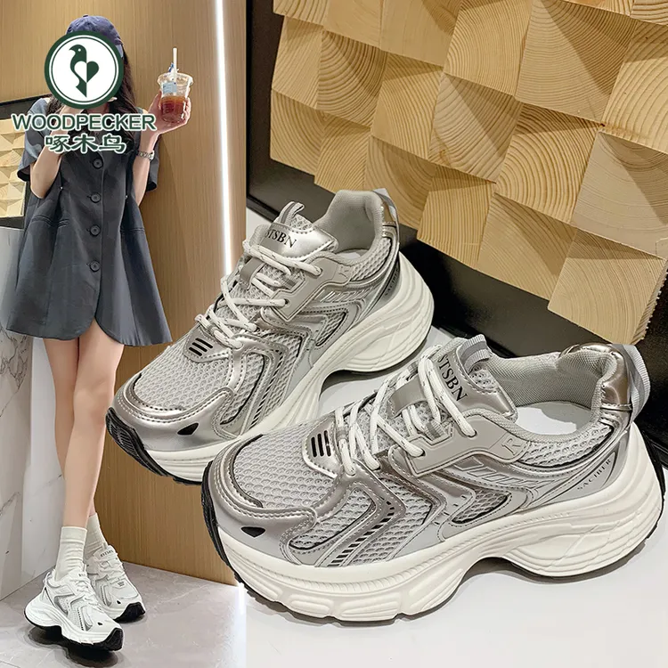 啄木鸟老爹鞋女鞋2024新款夏季透气网面鞋厚底炸街小白休闲运动鞋