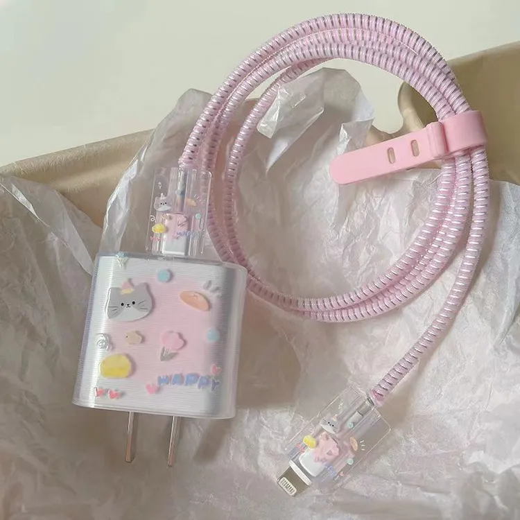 渐变猫咪大象数据线保护套适用于iPhone15/iPad快充保护壳缠绕绳