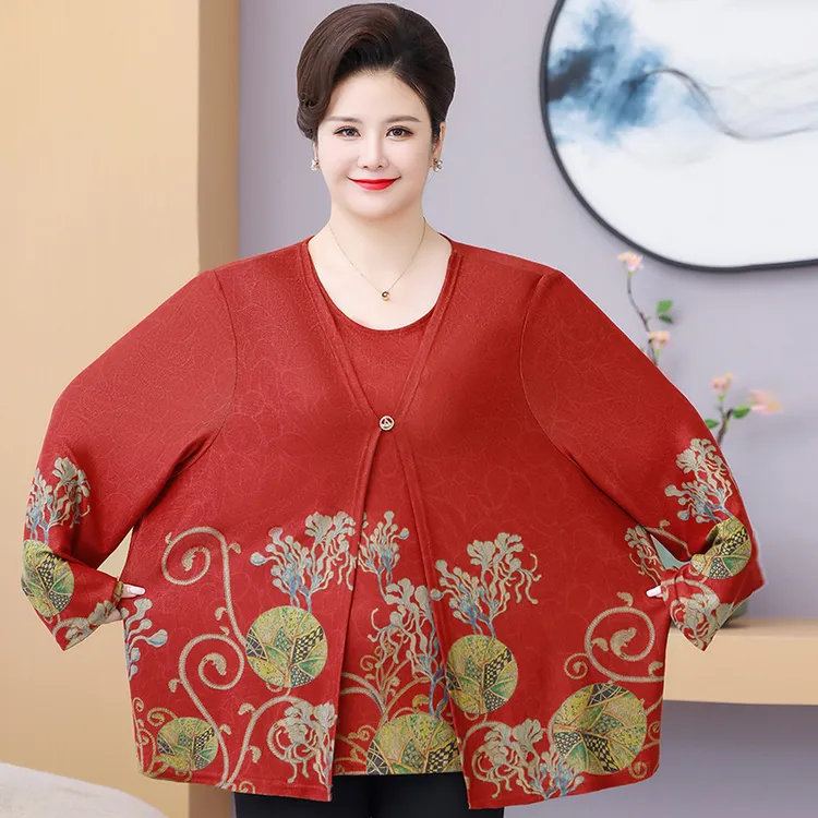 胖妈妈秋季上衣中老年女装长袖T恤女加肥加大200斤大码洋气打底衫