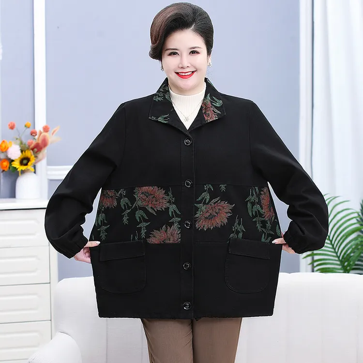 中老年女装秋季牛仔外套时尚妈妈装加肥加大女装上衣奶奶特体夹克