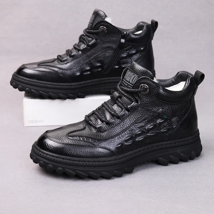 真皮男士棉鞋高帮休闲皮鞋冬季男鞋棉羊毛防滑加厚保暖厚底雪地靴