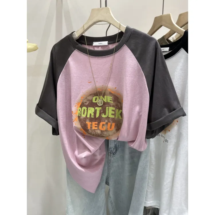 大码300斤插肩短袖t恤女夏装2025新款宽松胖妹妹显瘦遮肉半袖上衣