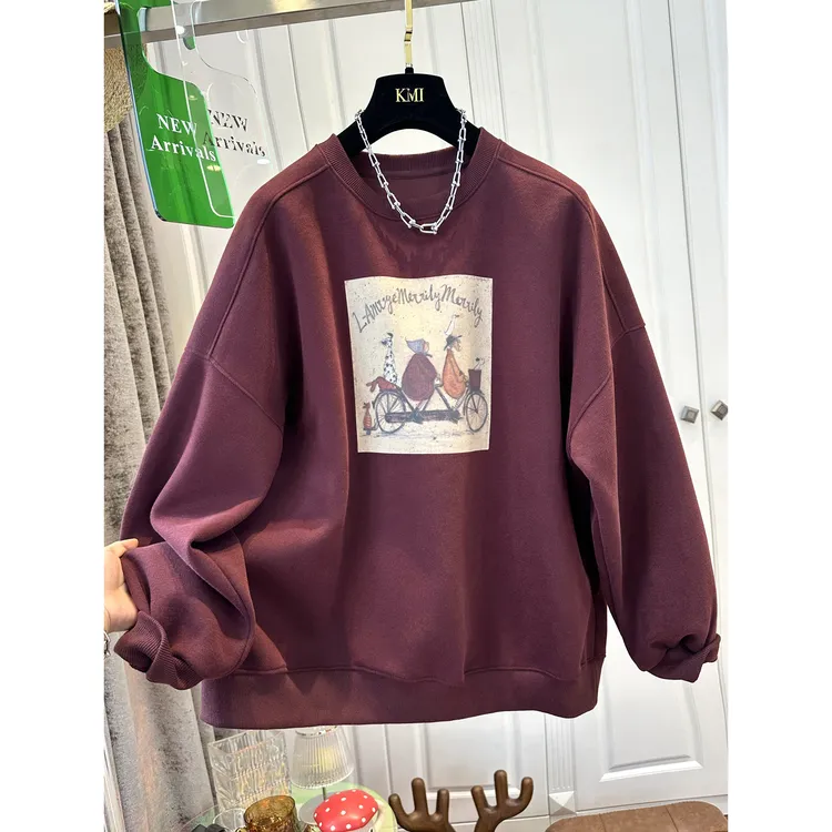 广州十三行爆款~设计感圆领印花卫衣女上衣宽松百搭2024秋冬新款