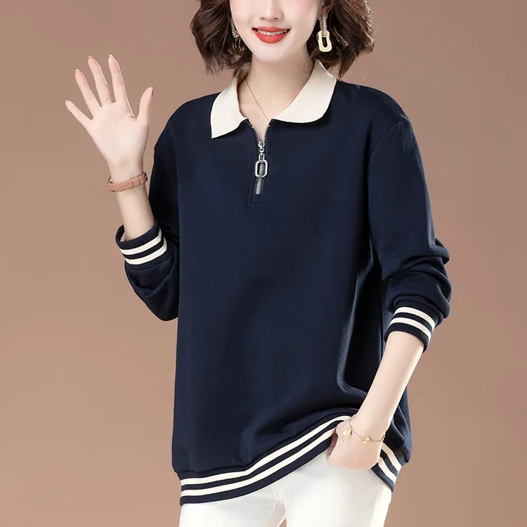 卫衣女春秋新款加肥加大码女装中老年宽松POLO上衣时尚显瘦妈妈装