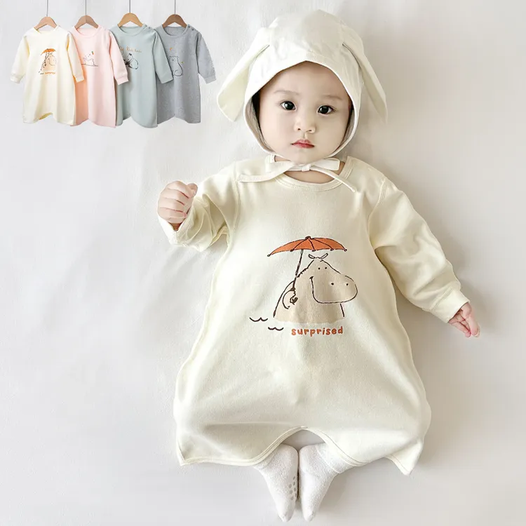 婴儿春秋季纯棉睡袋宝宝圆领家居服新生儿防踢被衣服初生儿连体衣