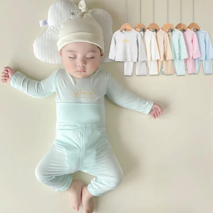 儿童长袖套装莫代尔高腰二件套宝宝薄款卡通空调服婴幼儿睡衣夏季