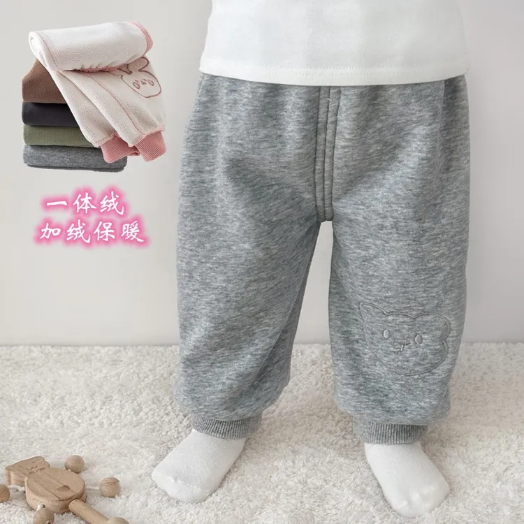 儿童秋冬季加绒裤宝宝大屁屁棉裤一体绒保暖裤中小童男女运动长裤