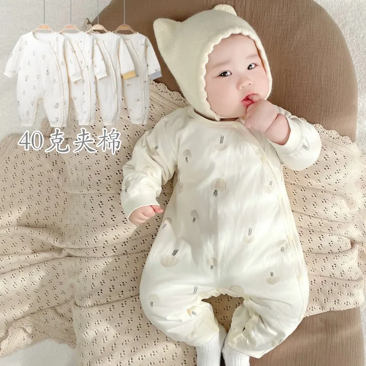 春季宝宝衣服婴儿夹棉连体衣纯棉棉衣新生儿保暖哈衣薄棉爬服秋冬