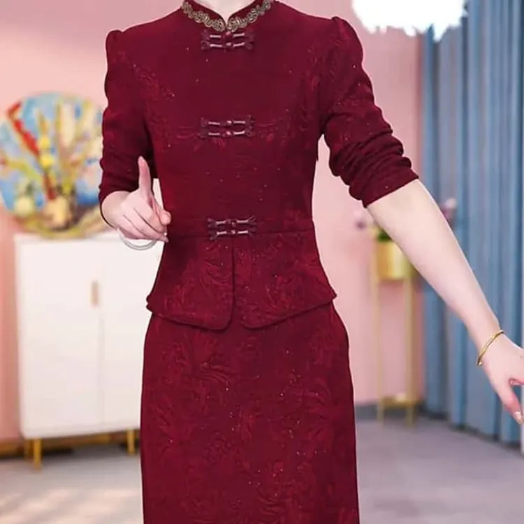 时尚气质优雅女装2024秋冬新款复古修身显瘦减龄休闲假两件连衣裙