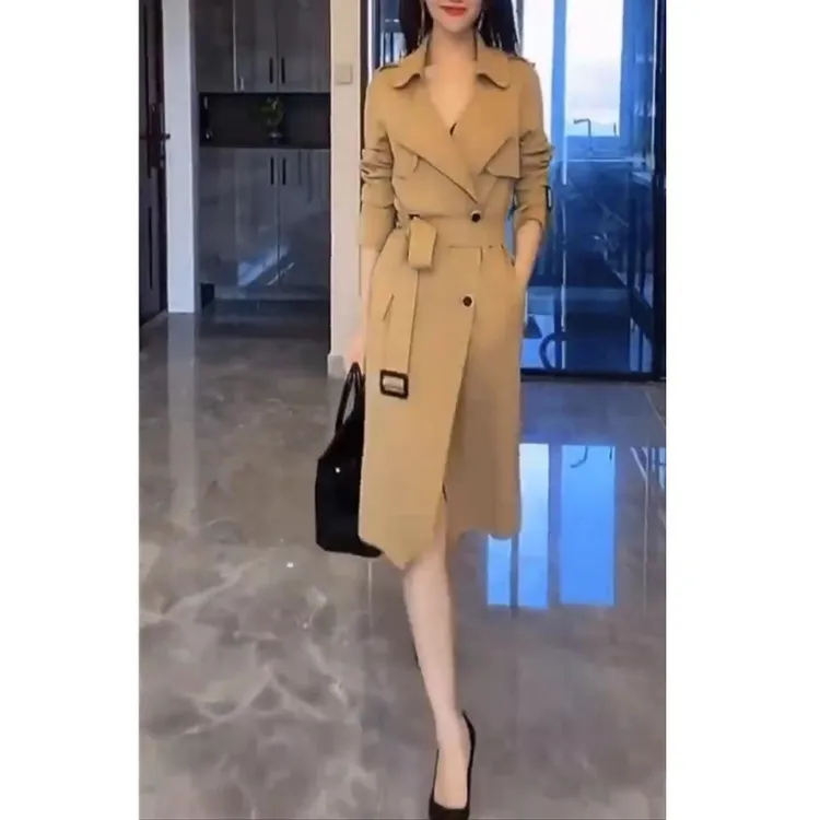 77新款时尚百搭气质中长款英伦风风衣精品女装