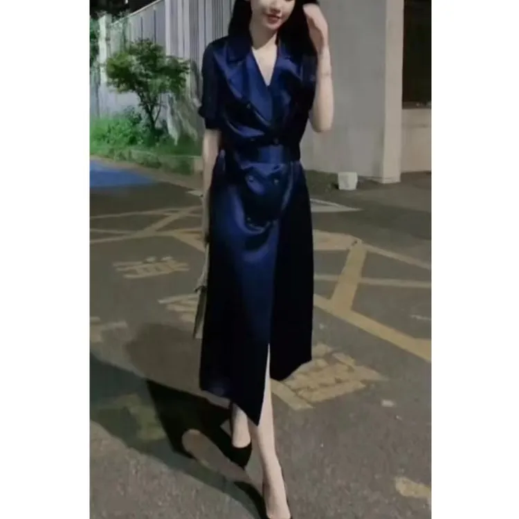 cx新款时尚百搭气质翻领双排扣中长款风衣女装