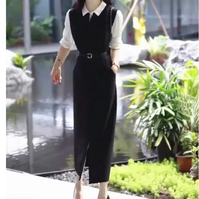 新款时尚白色衬衫马甲背心连衣裙显瘦女装