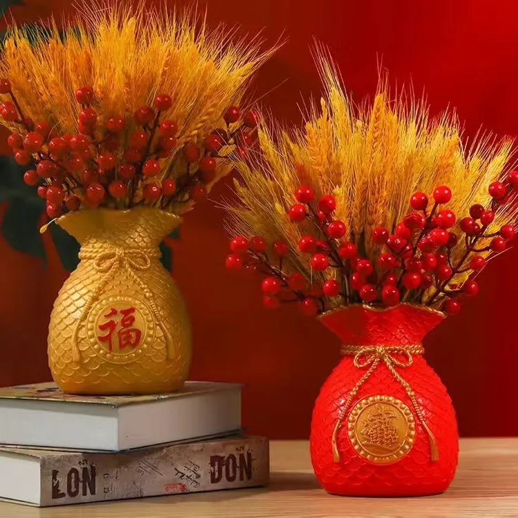 福袋插花客厅玄关电视柜摆件花瓶发财果黄金麦穗乔迁开业喜庆礼品
