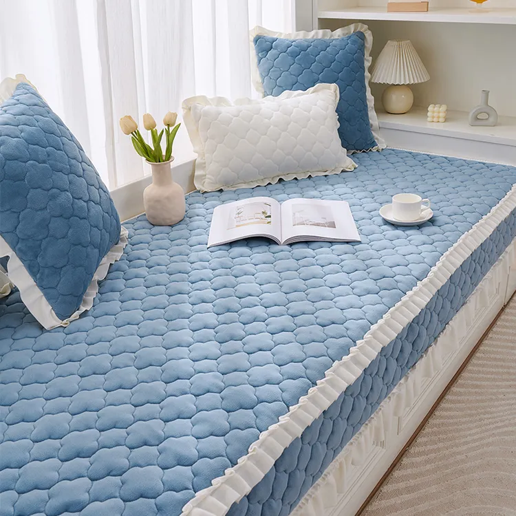 网红轻奢机洗水晶绒卧室简约防滑毛绒阳台加厚榻榻米窗垫落地窗垫