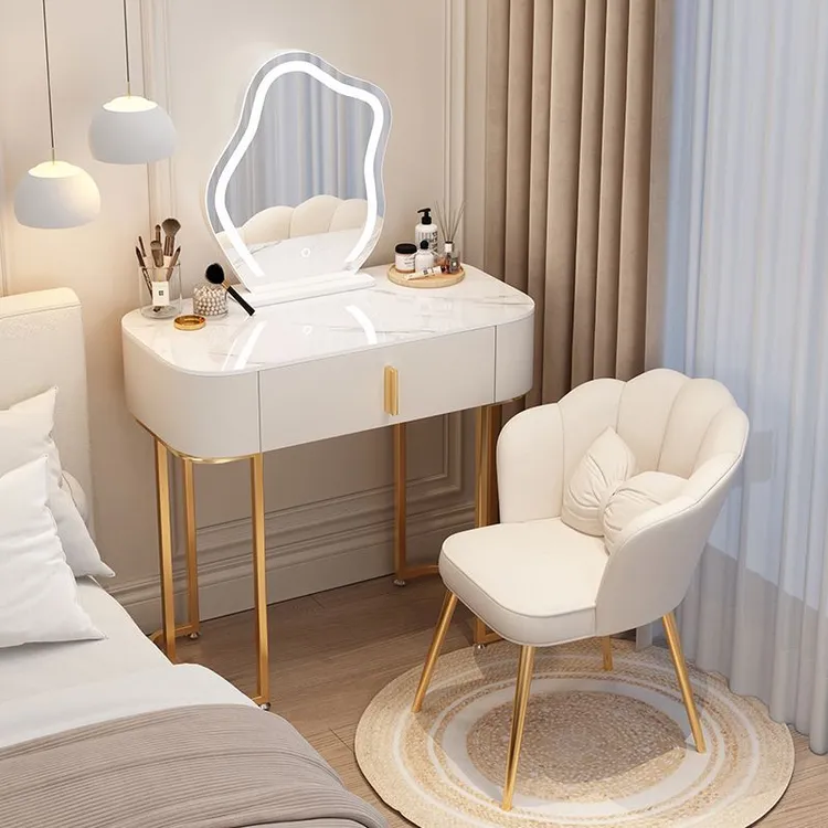 实木岩板梳妆台床头收纳柜一体女卧室现代简约化妆桌小户型多功能