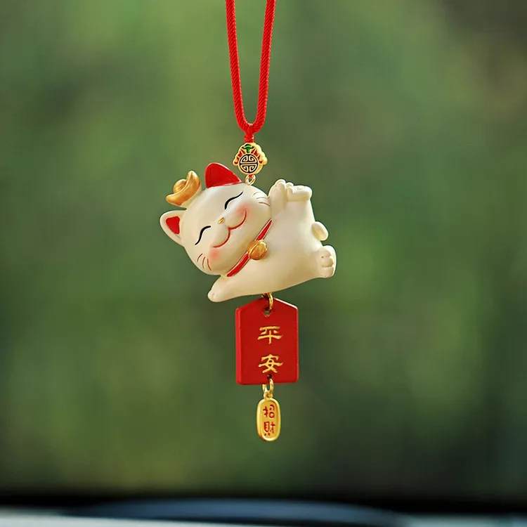 汽车招财猫祈福牌挂件饰品美丽后视镜吊坠挂饰车内男女平安车美丽