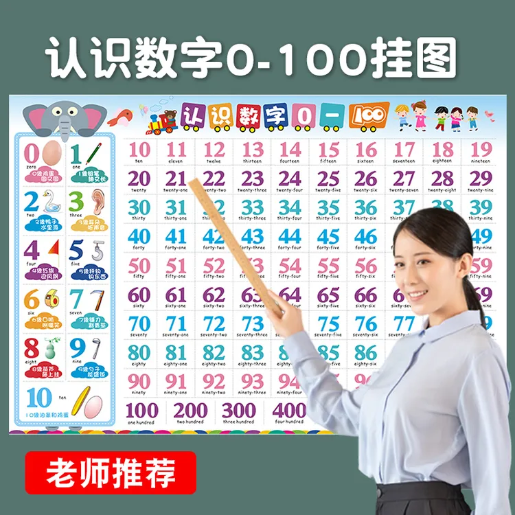 儿童学0认识数字1-100挂图墙贴学习神器幼儿园宝宝认识识数百数表