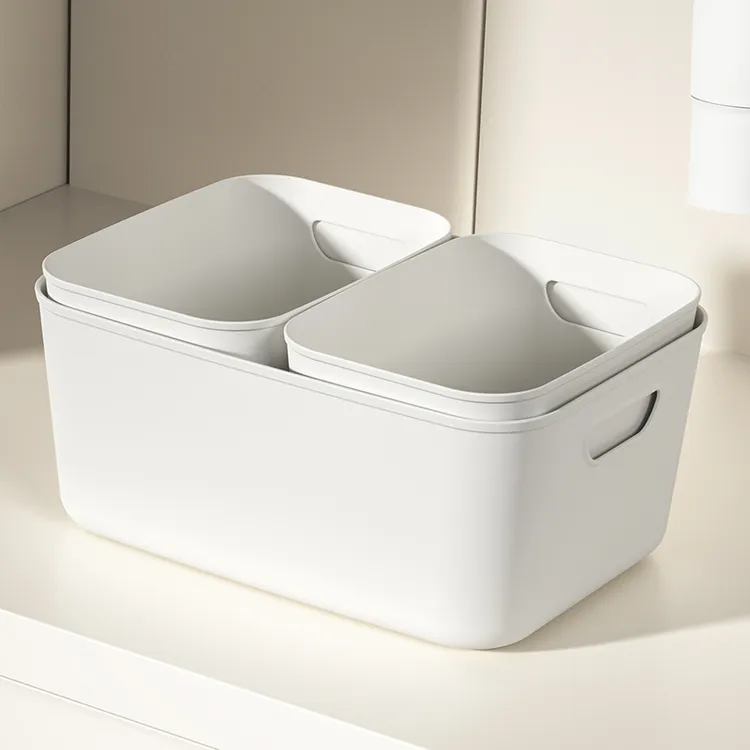 2个4号+1个5号白色收纳盒家用方形带提手卫生间储物盒整理盒