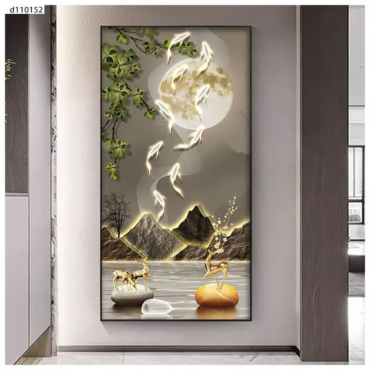 入户玄关装饰画现代简约轻奢客厅走廊贴画过道壁画挂画竖版墙壁