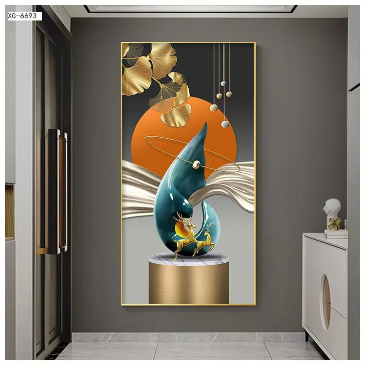 入户玄关装饰画现代轻奢背景墙壁画福鹿墙画简约抽象走廊过道挂画