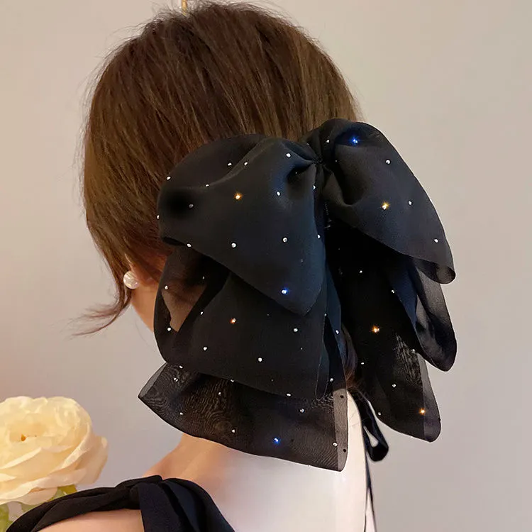 2025新款满天星雪纱小抓夹女垂感后脑勺盘发蝴蝶结发夹高级感头饰