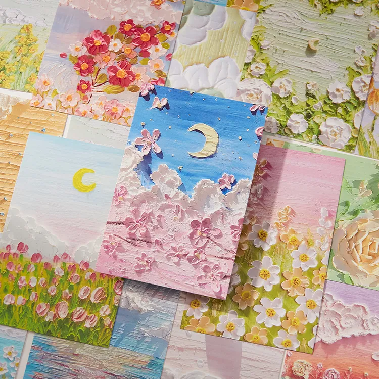 高颜值油画风明信片手绘生日贺卡留言便签小王子插画卡片ins素材