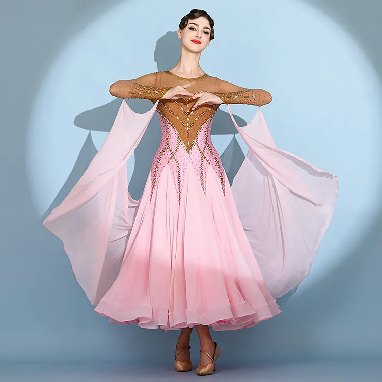 樱花霜糖!摩登舞裙华尔兹演出服S7097国标舞比赛服交谊舞表演服