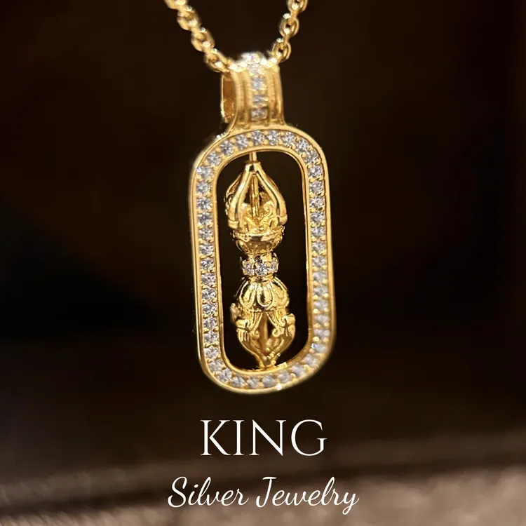 链子925银合成锆石 king银饰古法转动金刚杵项链气质时尚百搭小众