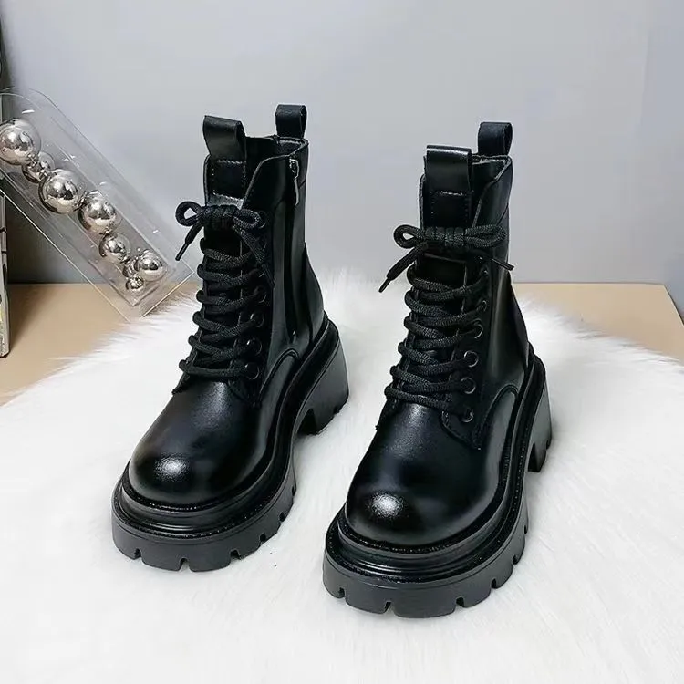 真皮厚底马丁靴女2025新款秋冬季保暖靴子小个子增高加绒加厚短靴