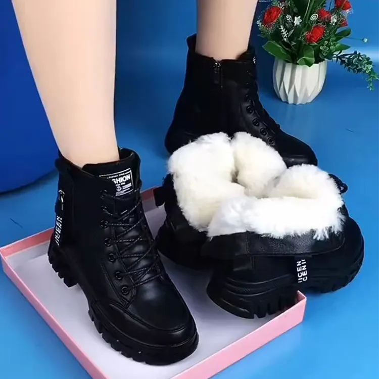 真皮厚底雪地靴女2025新款秋冬皮毛一体百搭平底短靴加绒加厚棉鞋