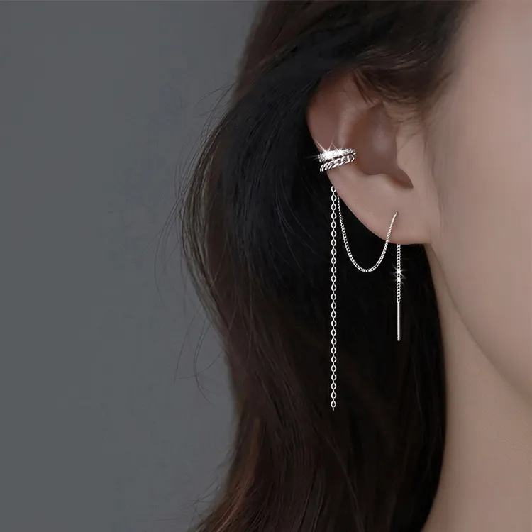 925银合成锆石耳饰 925镶流苏钻耳夹女202耳环耳线轻奢耳饰耳骨夹