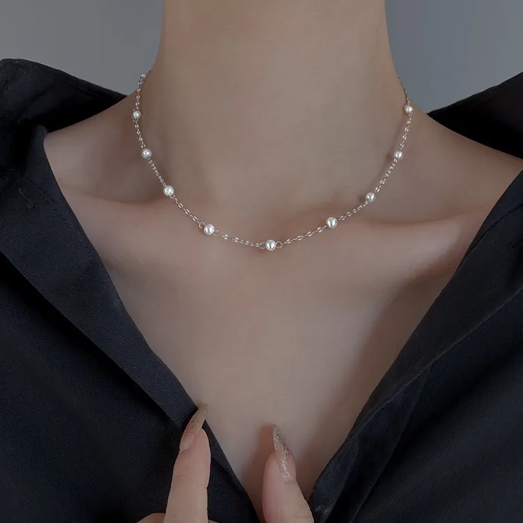 链子925银仿珍珠 小众珠珠项链女锁骨颈链圆珠项链百搭锁骨链项链