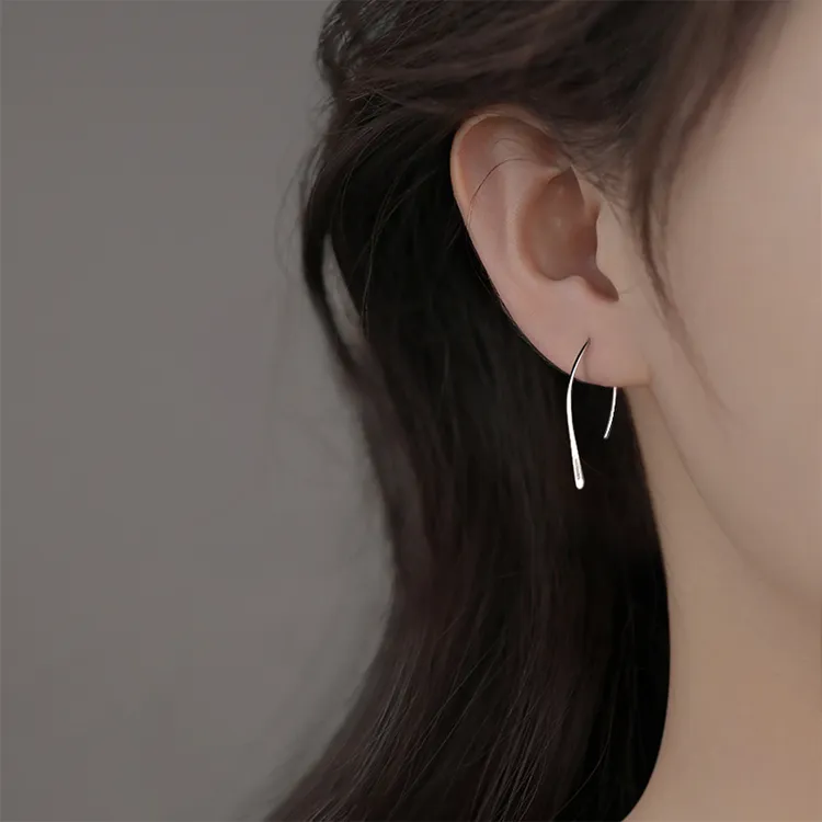 足银耳饰 999纯银简约线条耳环女款2025新款显脸小耳钉小众首饰