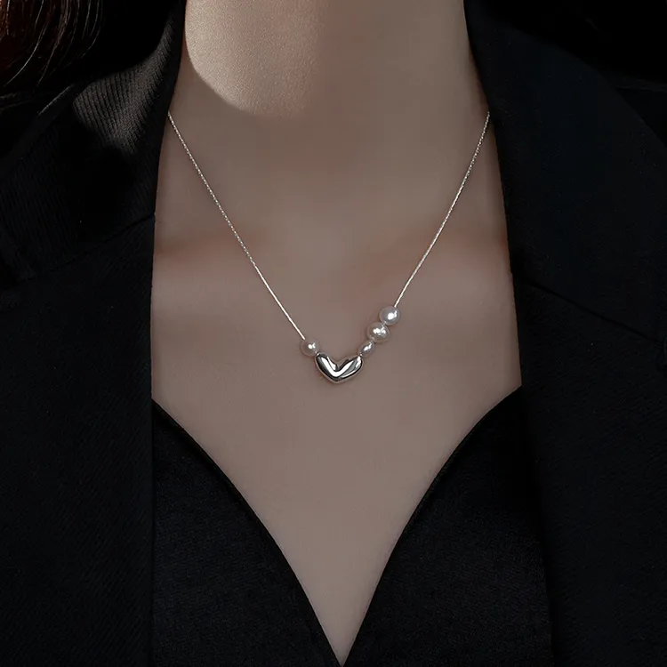 链子925银   纯银项链女爱心吊坠2025新款毛衣链轻奢小众锁骨颈链