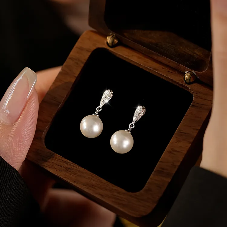 925银耳饰 银水滴仿珍珠耳坠女士2025耳环吊坠款百搭气质风耳钉