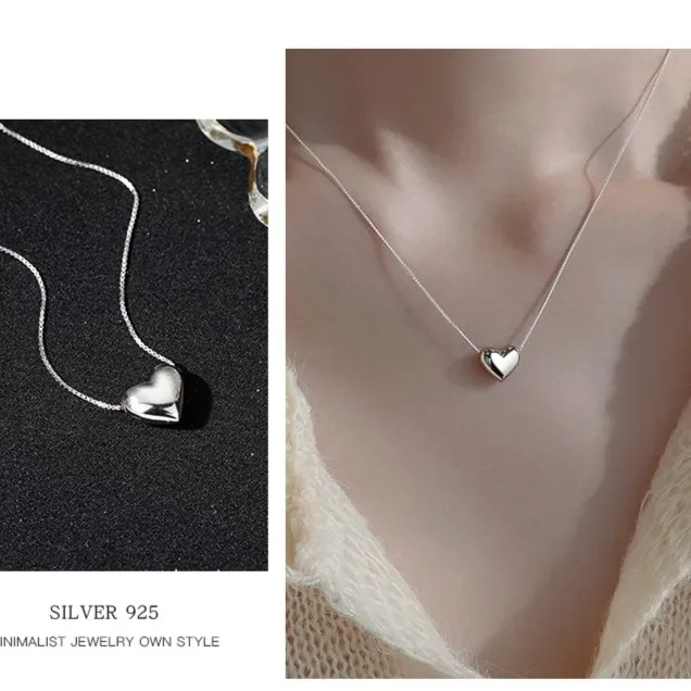 链子925纯银 925纯银爱心项链女生小众项链轻奢银项链首饰饰品