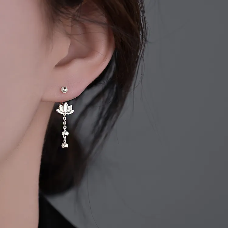 足银耳饰 999足银莲花流苏耳环女爆款2025螺丝耳钉新中式气质耳饰