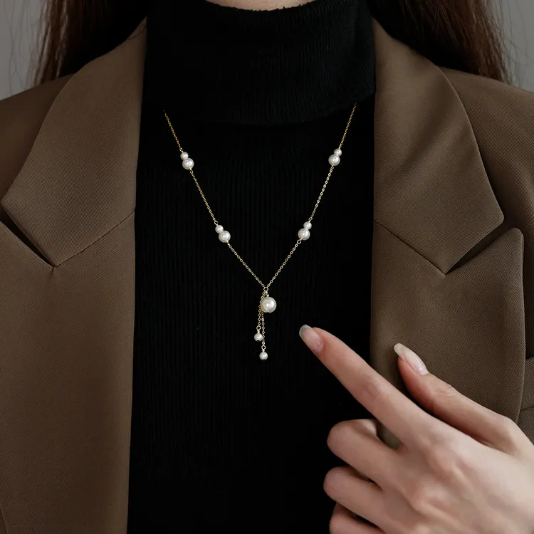 链子925银 925纯银葫芦流苏项链女新款2025高级感施家珍珠毛衣链